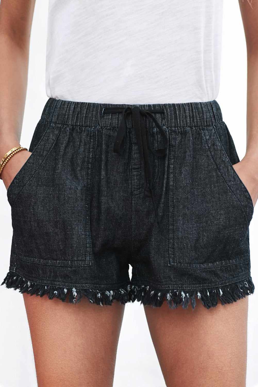 Casual Frayed Pocketed Denim Shorts *