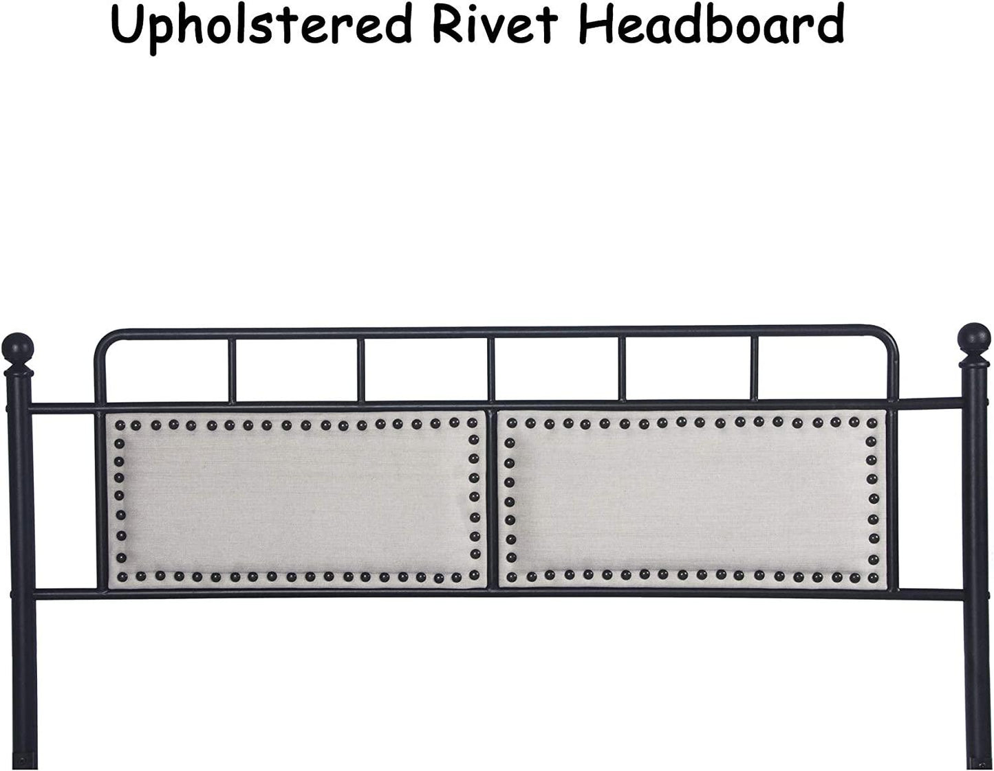 Metal Queen Bed Frame with Upholstered Headboard & Footboard