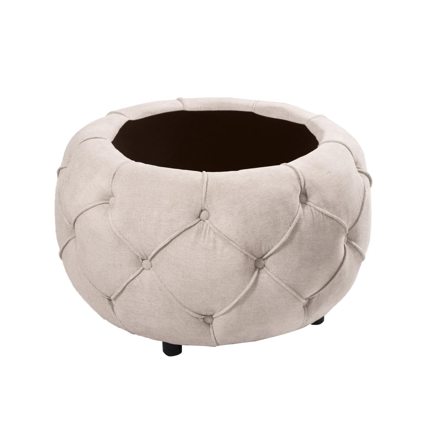 Large Button Tufted Woven Round Storage Footstool