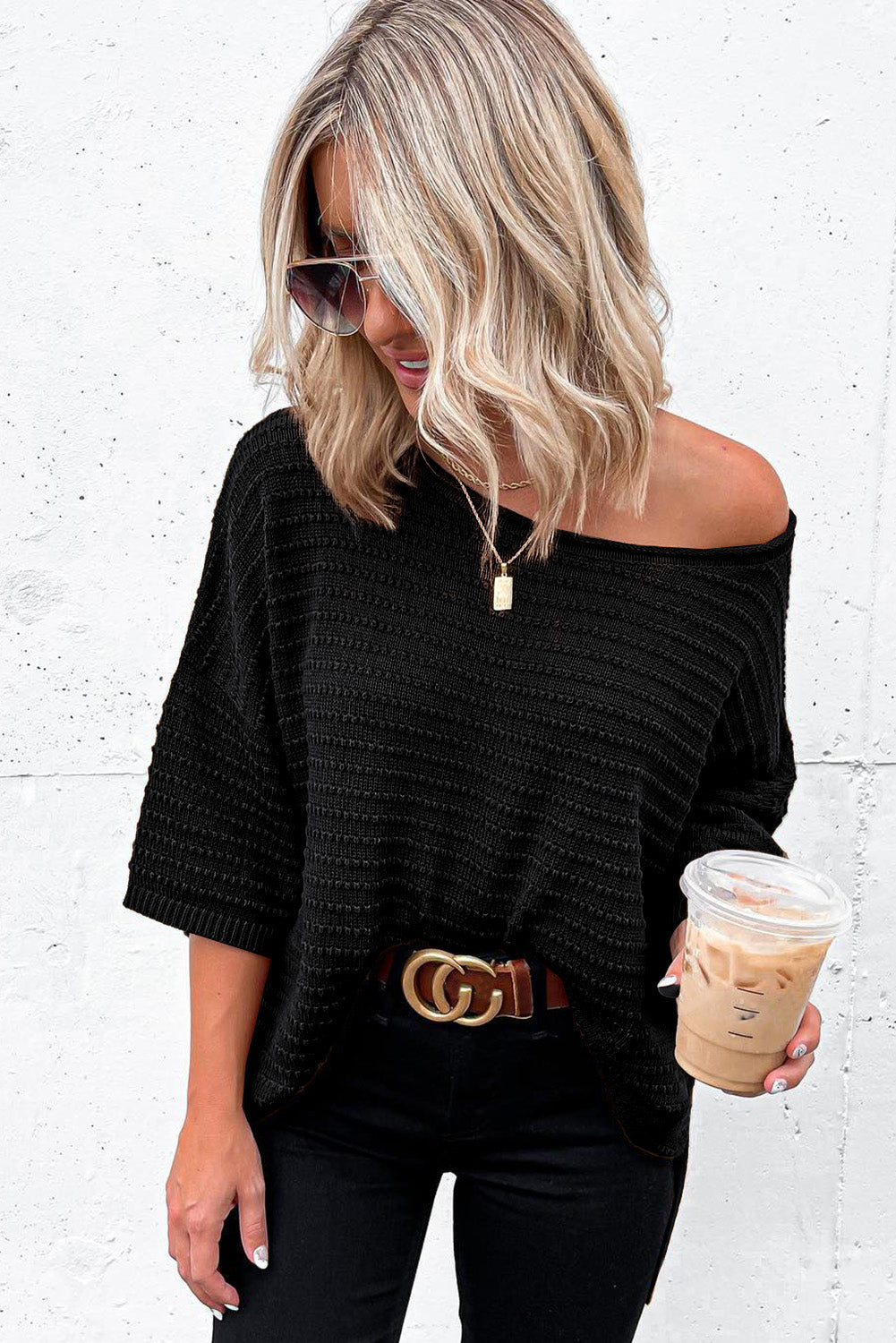 Casual Solid Rib-Knit Short Sleeve Top *