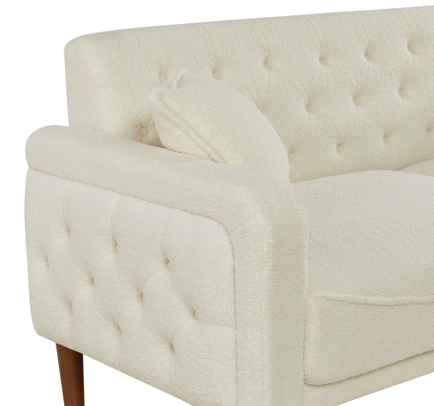 Modern Furniture Teddy Velvet Sofa 2 Pillows Beige Loveseat with Button Tufting