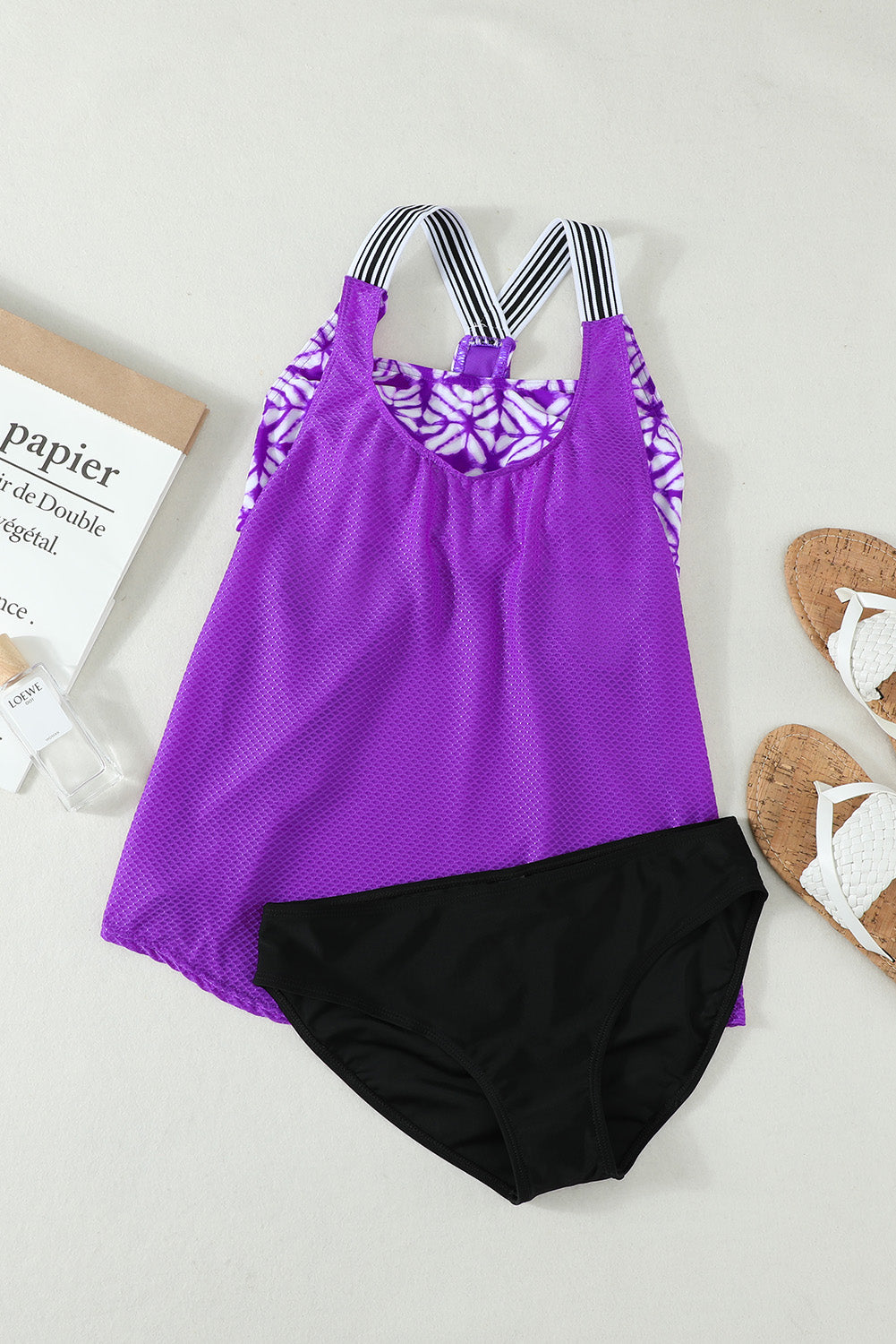 Printed Splicing Racerback Tankini Swimsuit *