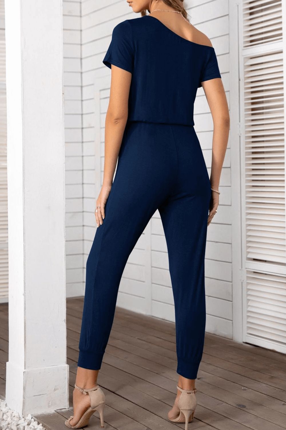 Asymmetrical Neck Short Sleeve Jumpsuit