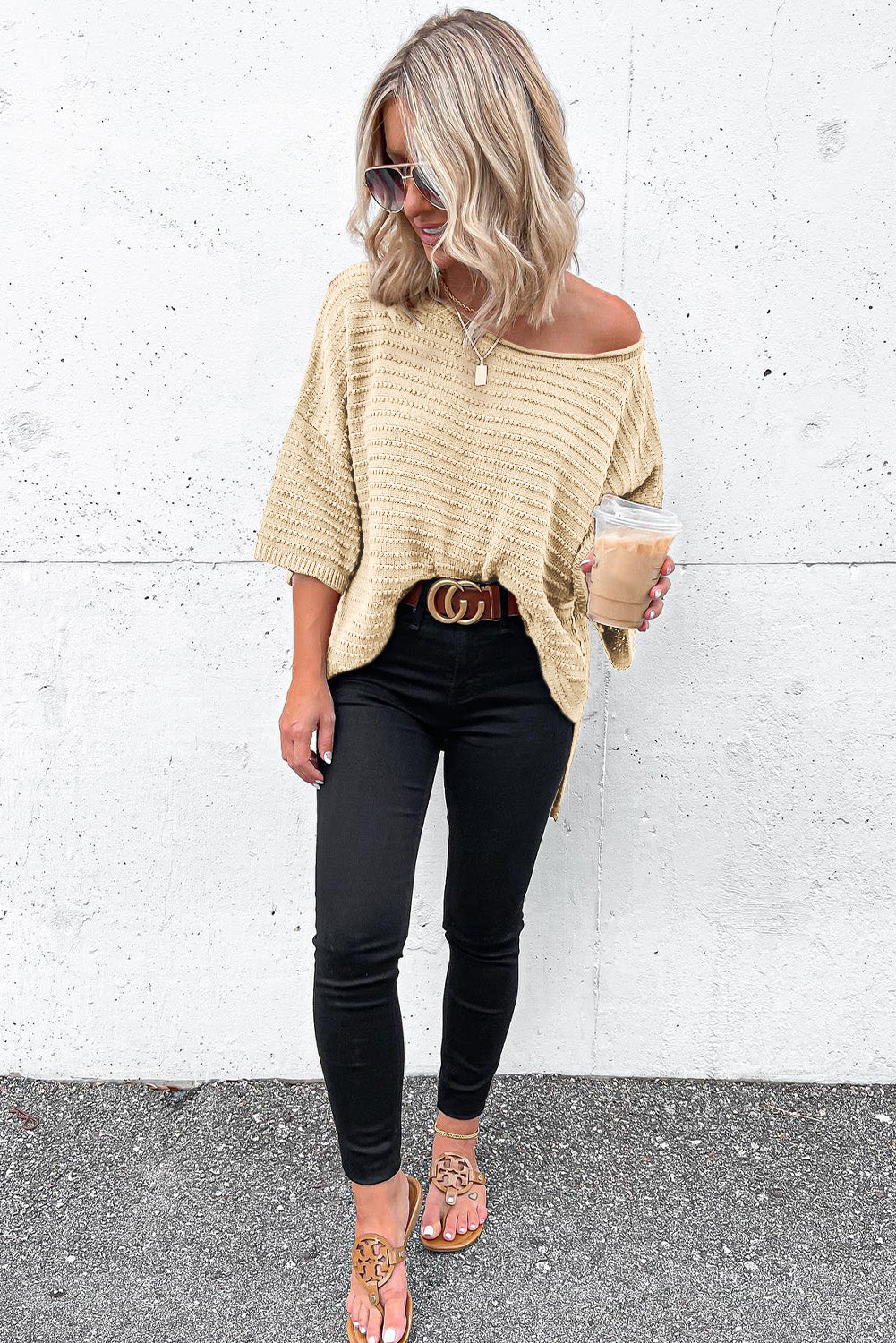 Casual Solid Rib-Knit Short Sleeve Top *