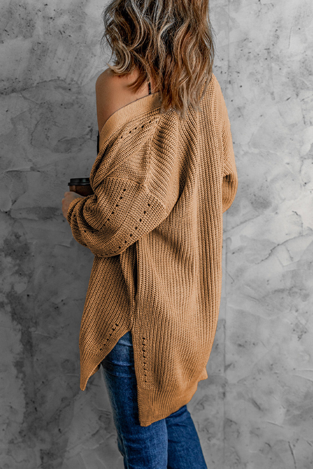 Khaki Fall Long Sleeve Long Cardigan Sweater *