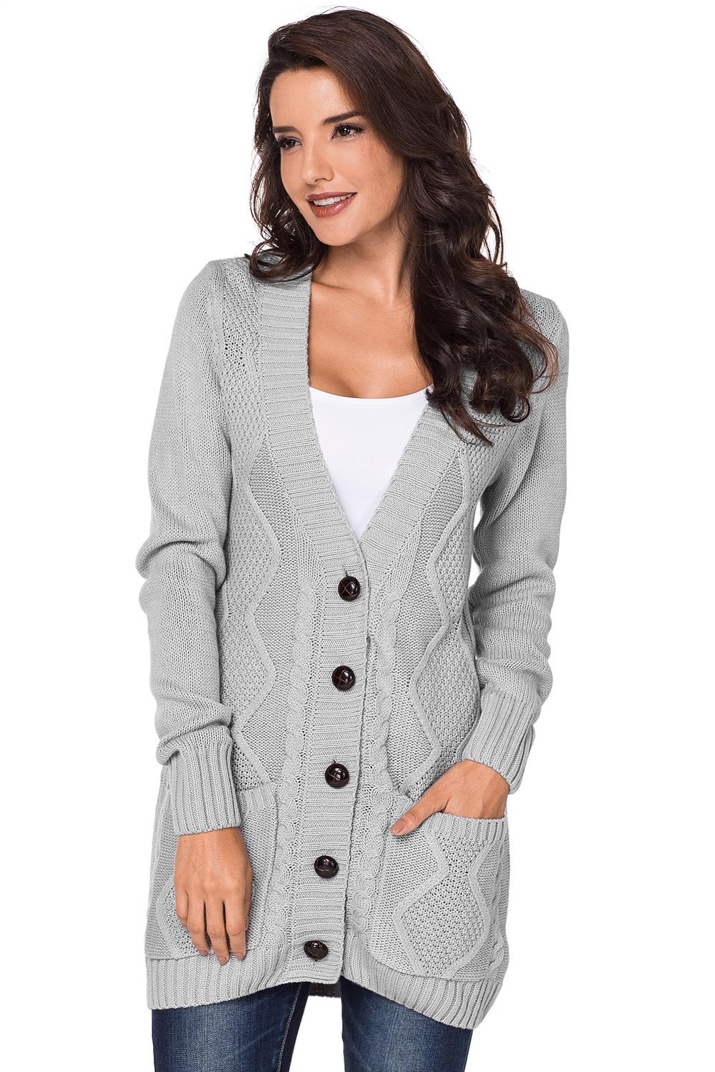 Color Block Button Up Closure Knitted Cardigan with Pocket *