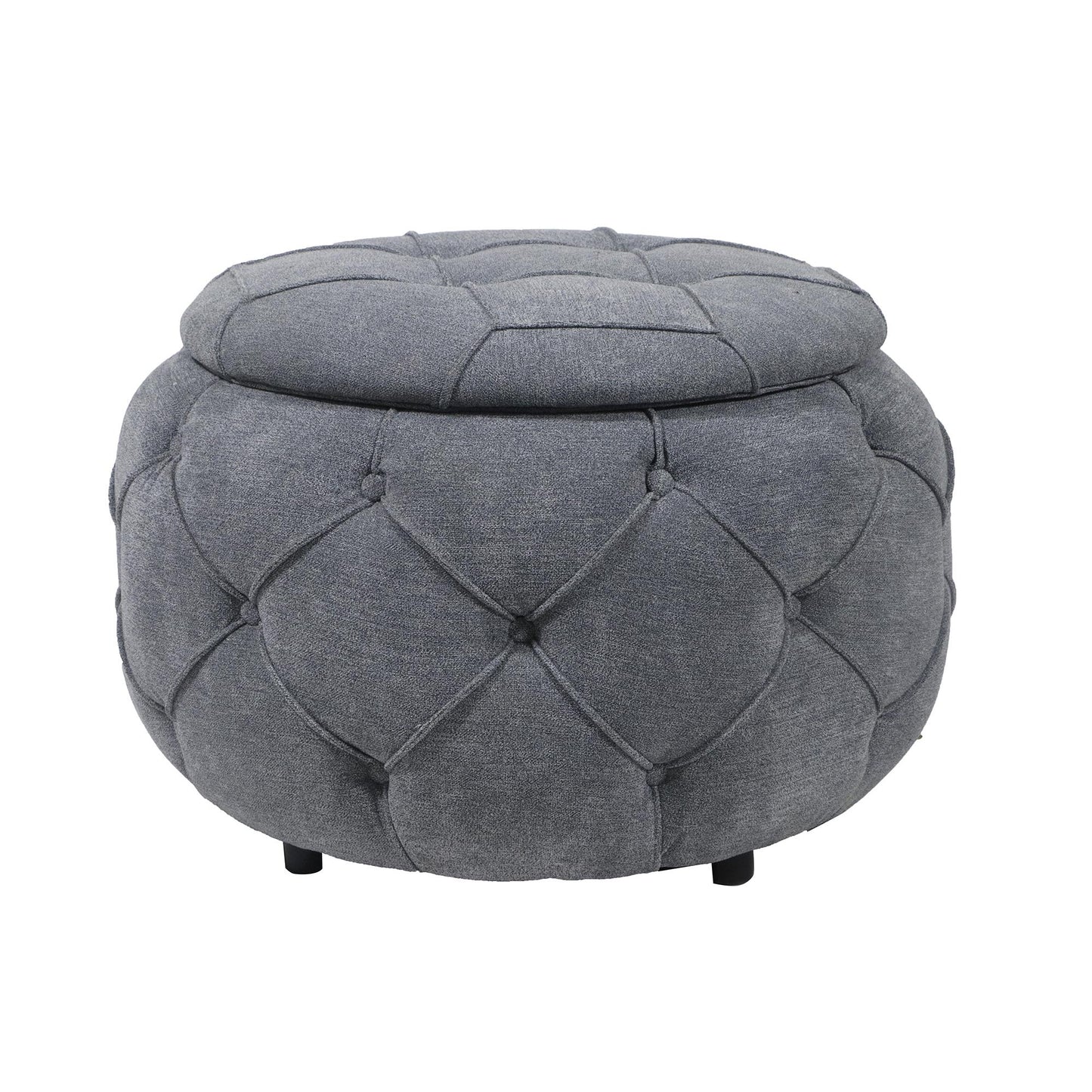 Large Button Tufted Woven Round Storage Footstool