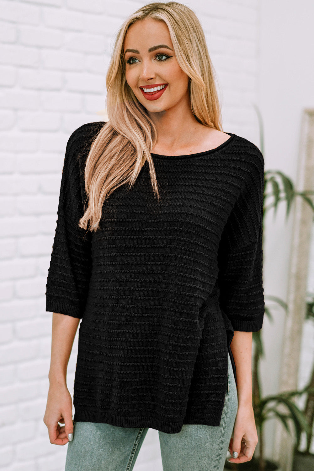 Casual Solid Rib-Knit Short Sleeve Top *