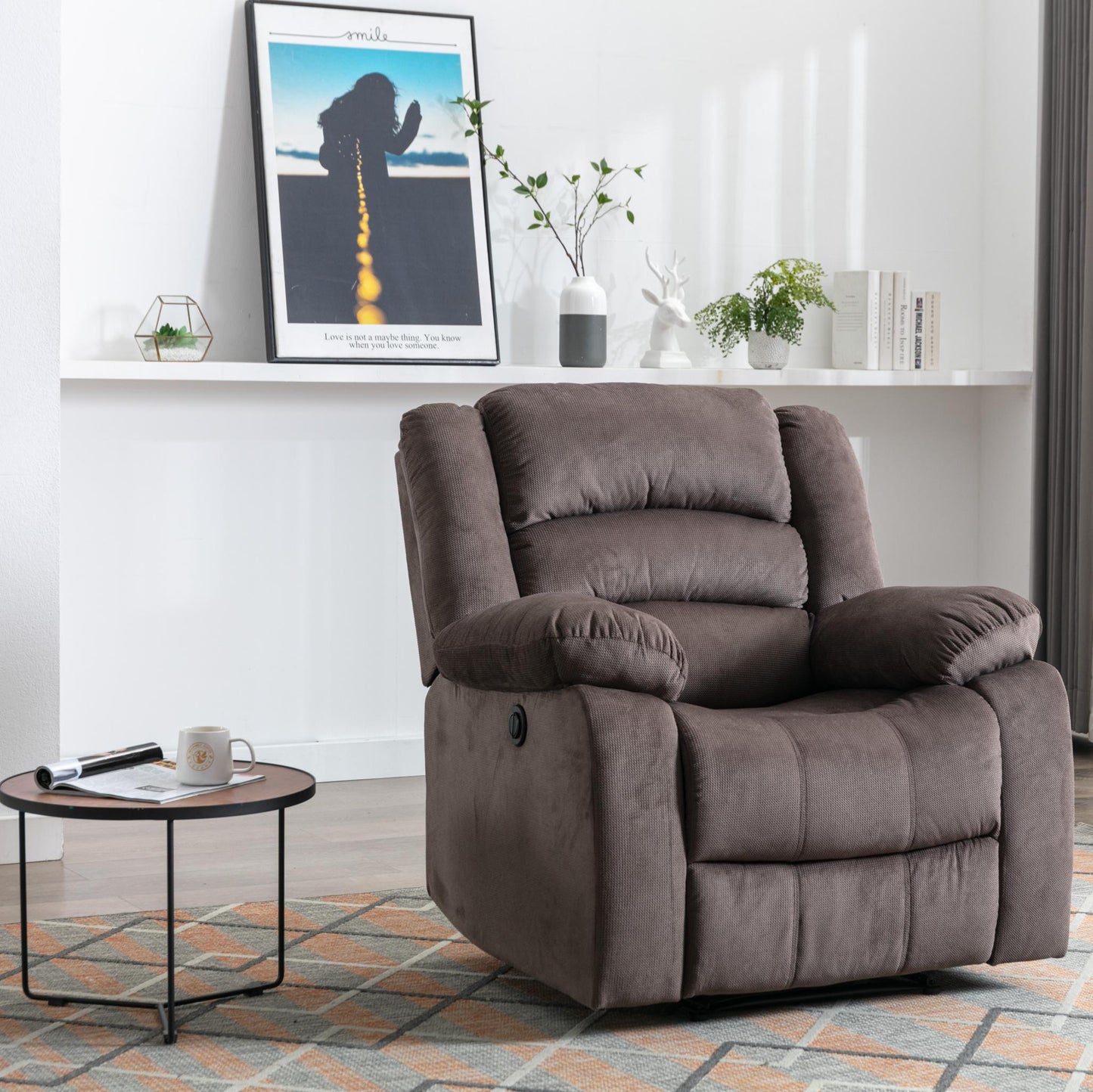 Classic Electric Recliner with Soft Cushion and Back, Armchair