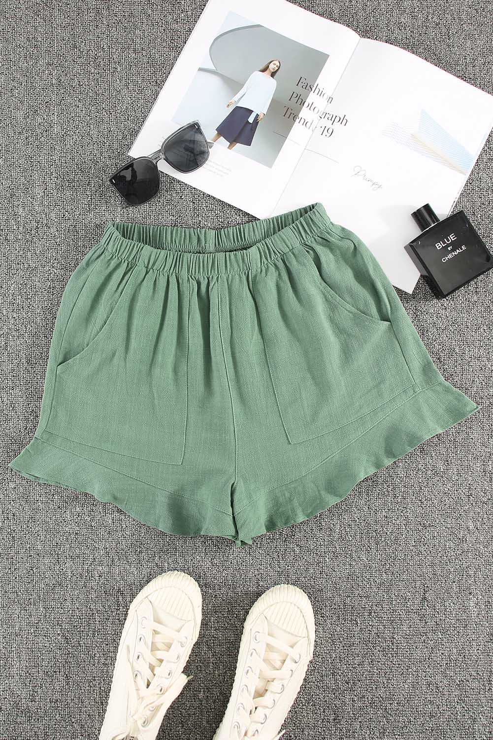 Casual High Waist Pocketed Ruffle Shorts *