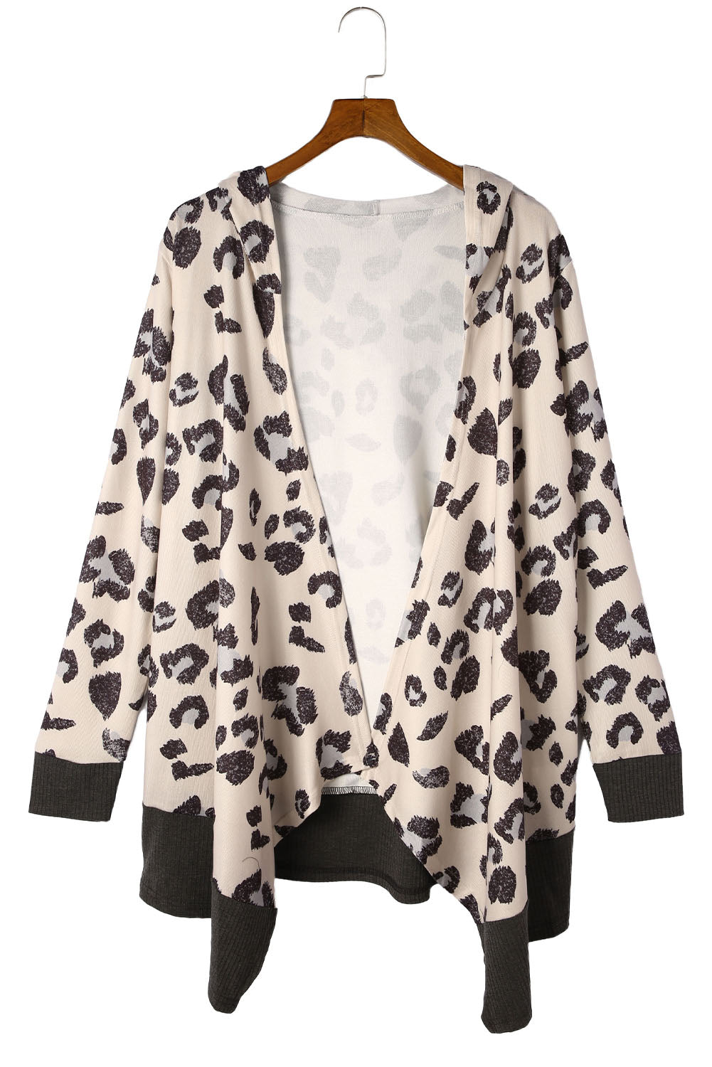 Cheetah Print Casual Hooded Open Front Cardigan *