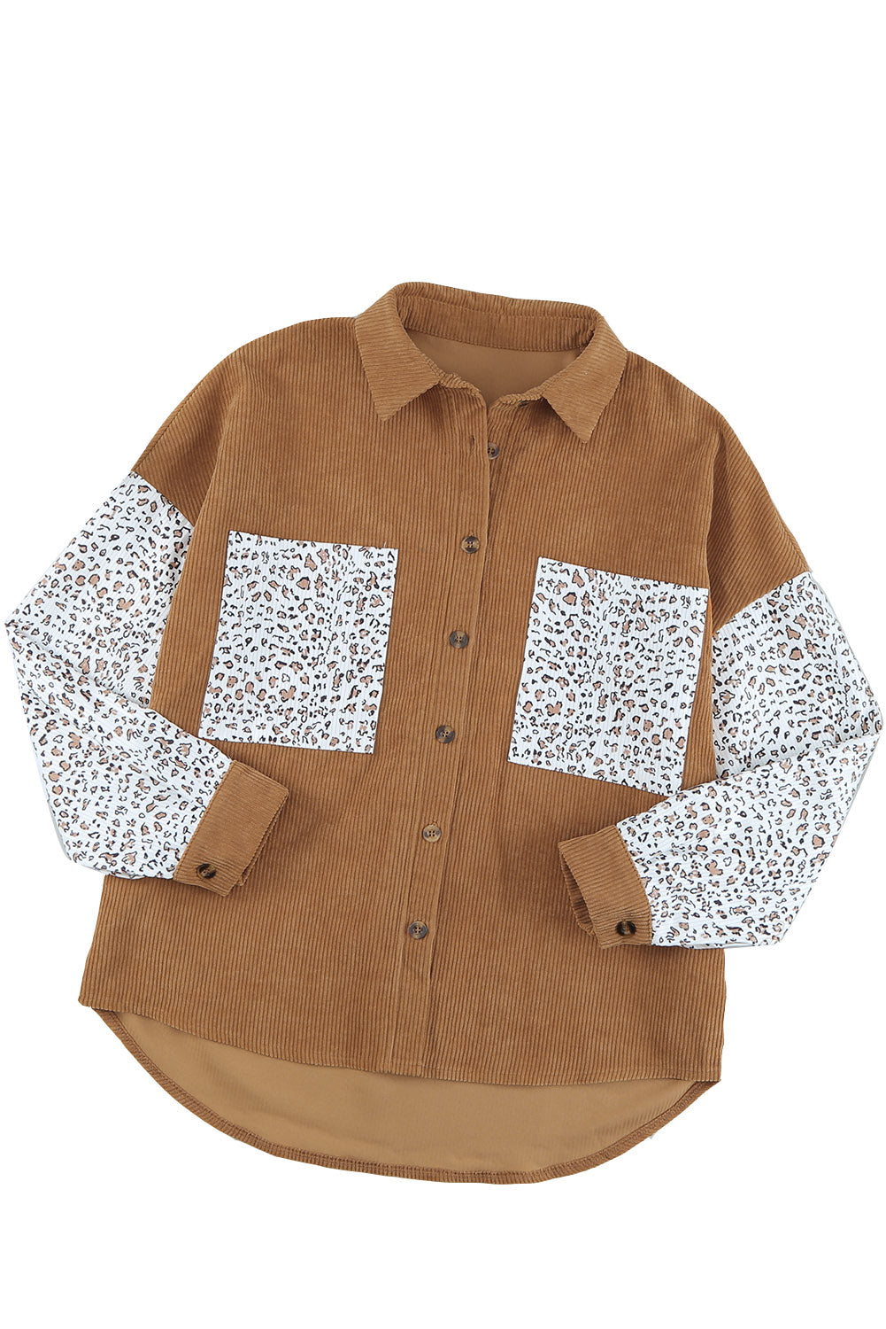 Leopard Patchwork Corduroy Buttoned Shirt Jacket *