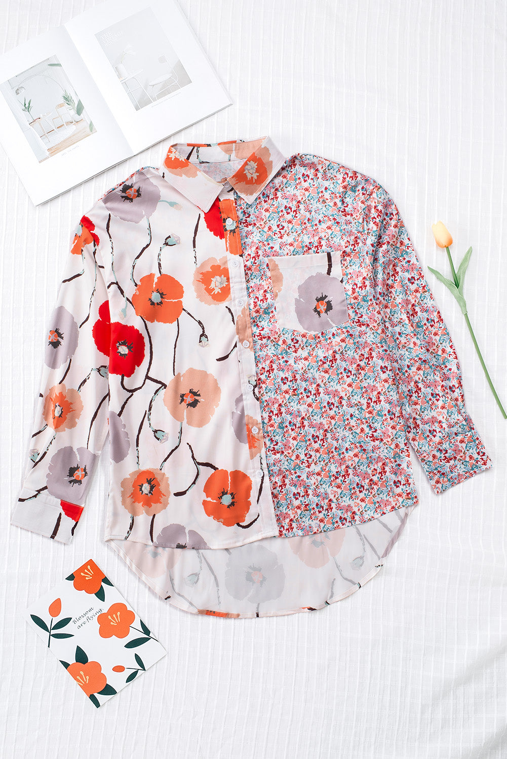 Bohemian Floral Pockets Patchwork Button Up Shirt *