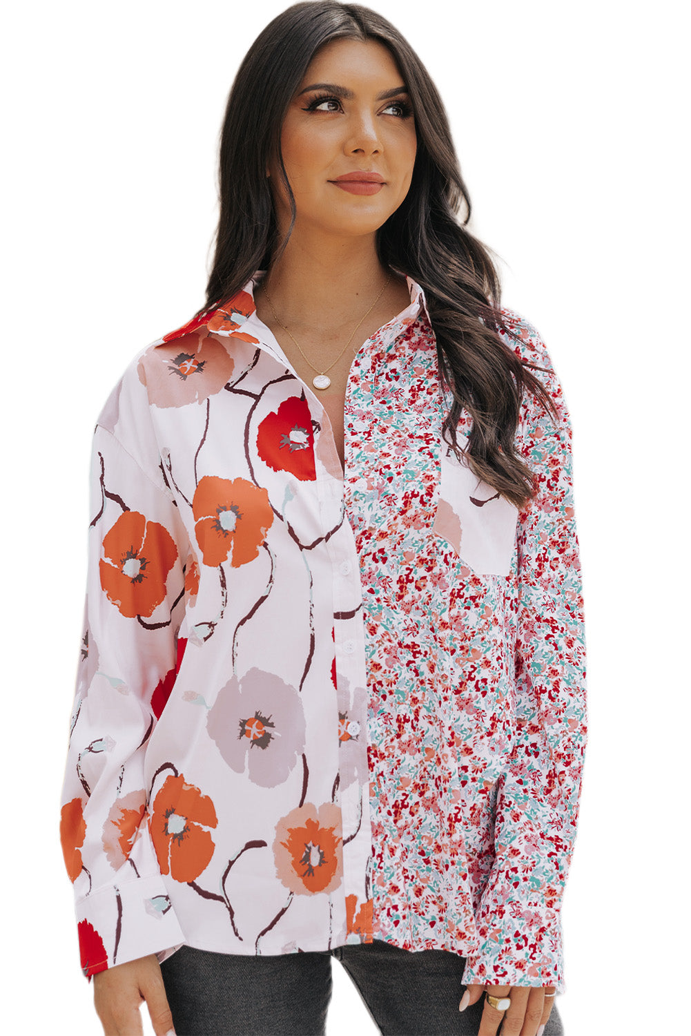 Bohemian Floral Pockets Patchwork Button Up Shirt *