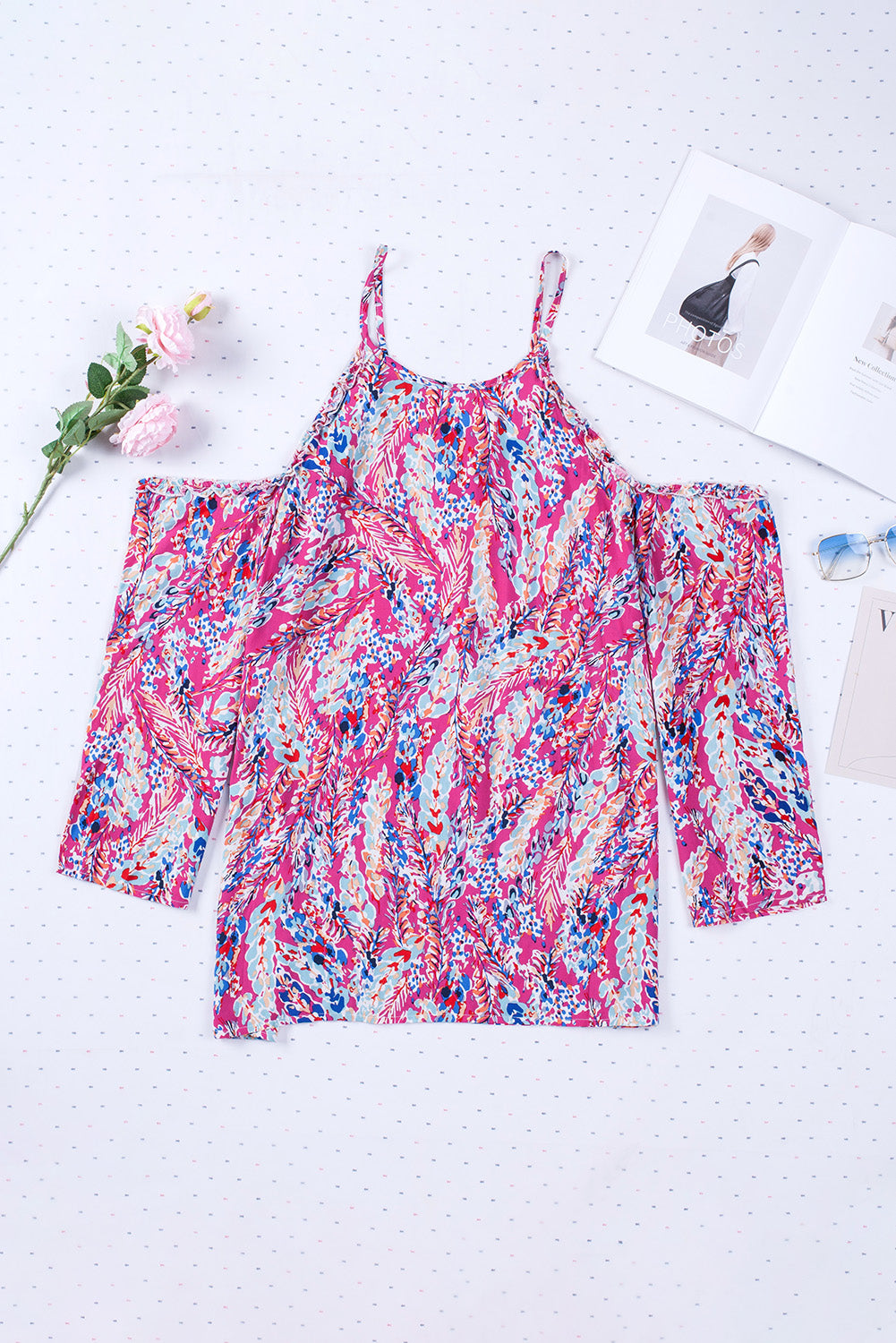 Abstract Print Boho Cold Shoulder Plus Size Top *