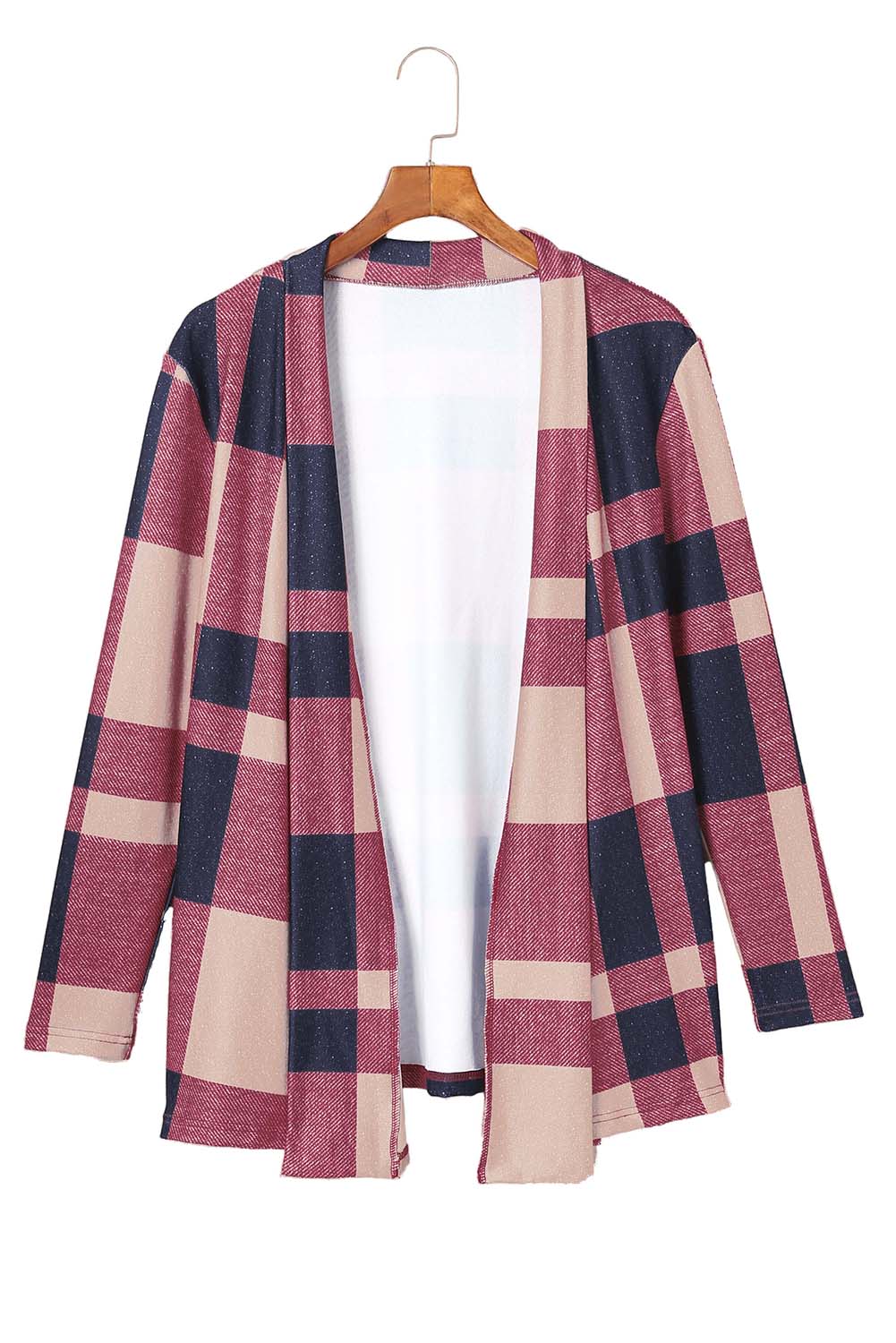 Plaid Casual Draped Open Front Cardigan *