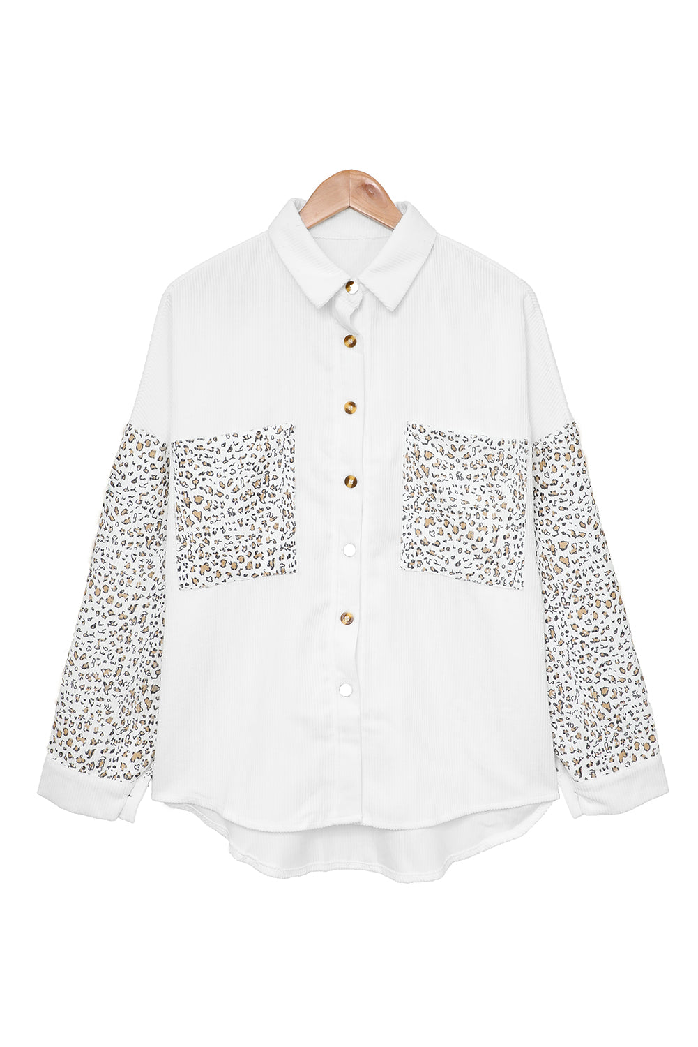 Leopard Patchwork Corduroy Buttoned Shirt Jacket *