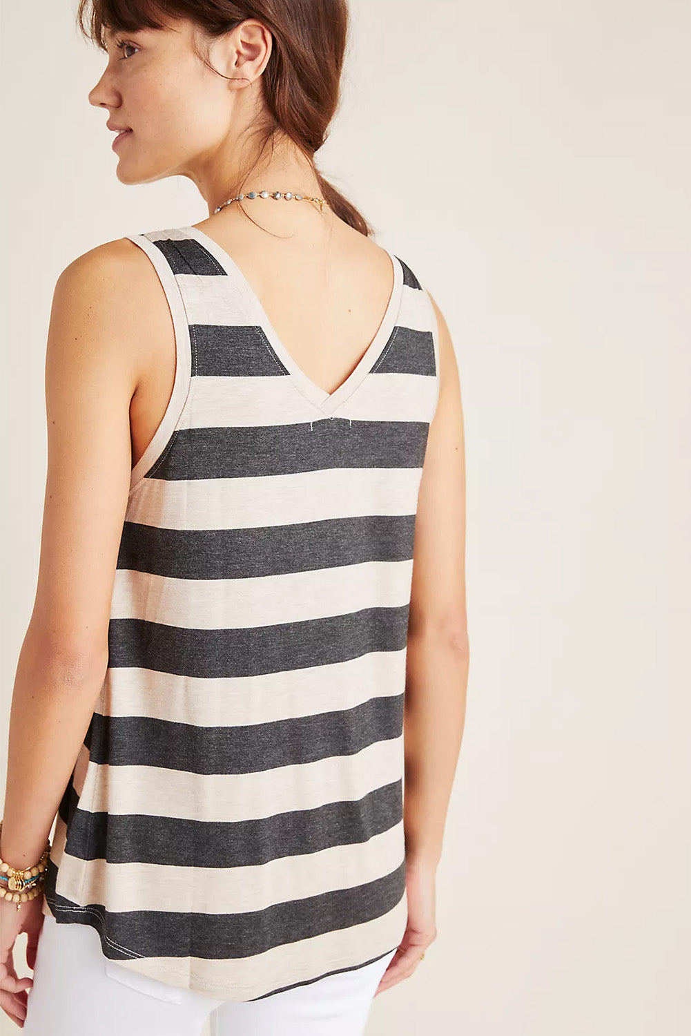 Striped Colorblock V Neck Casual Tank Top