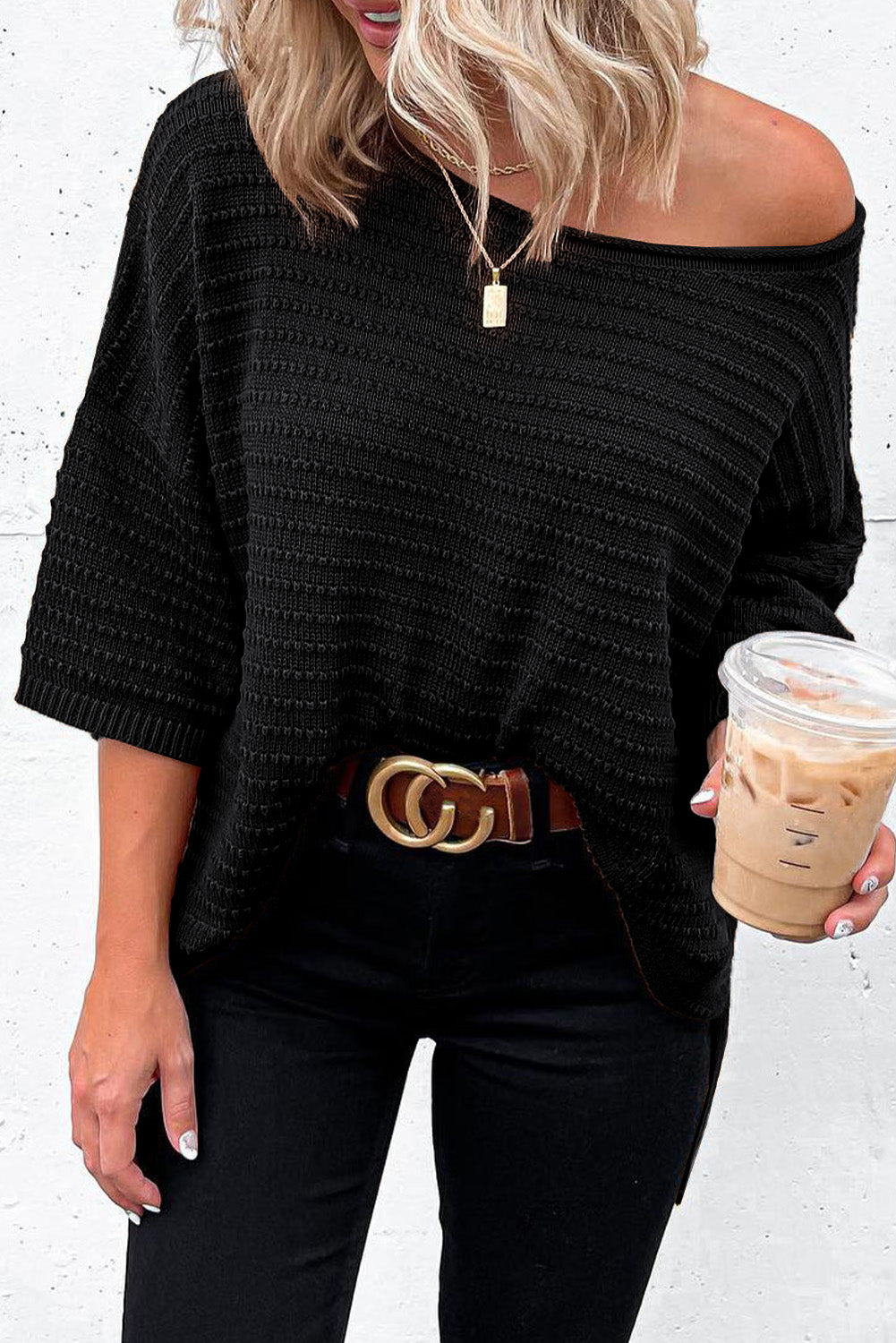 Casual Solid Rib-Knit Short Sleeve Top *