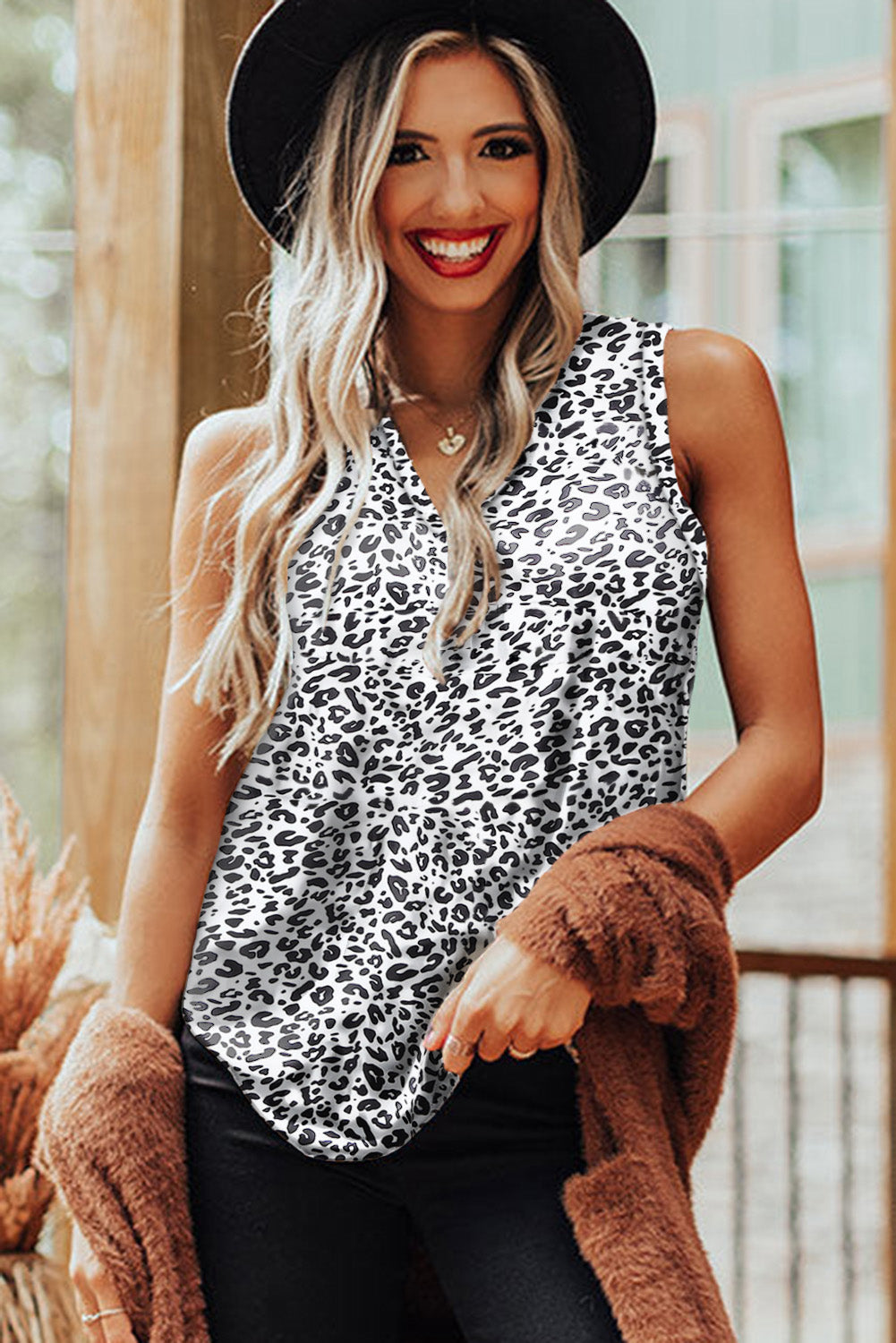 Cheetah V Neck Casual Tank Top for Women*