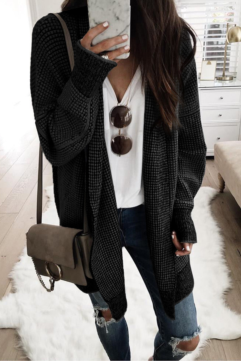 Pink Plaid Contrast Trim Casual Knit Long Cardigan*