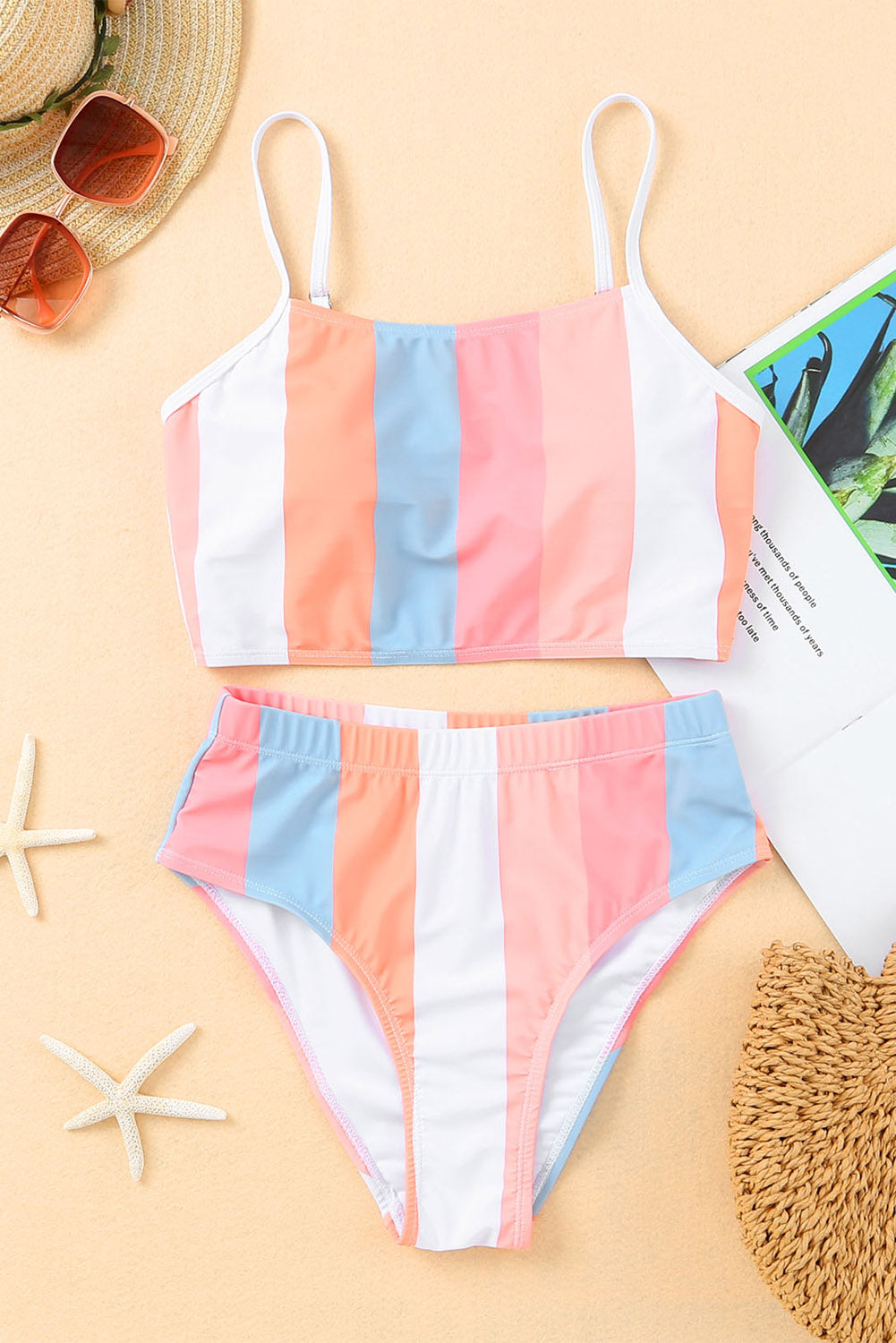 Striped Colorblock High Waist Two Piece Swimsuit *