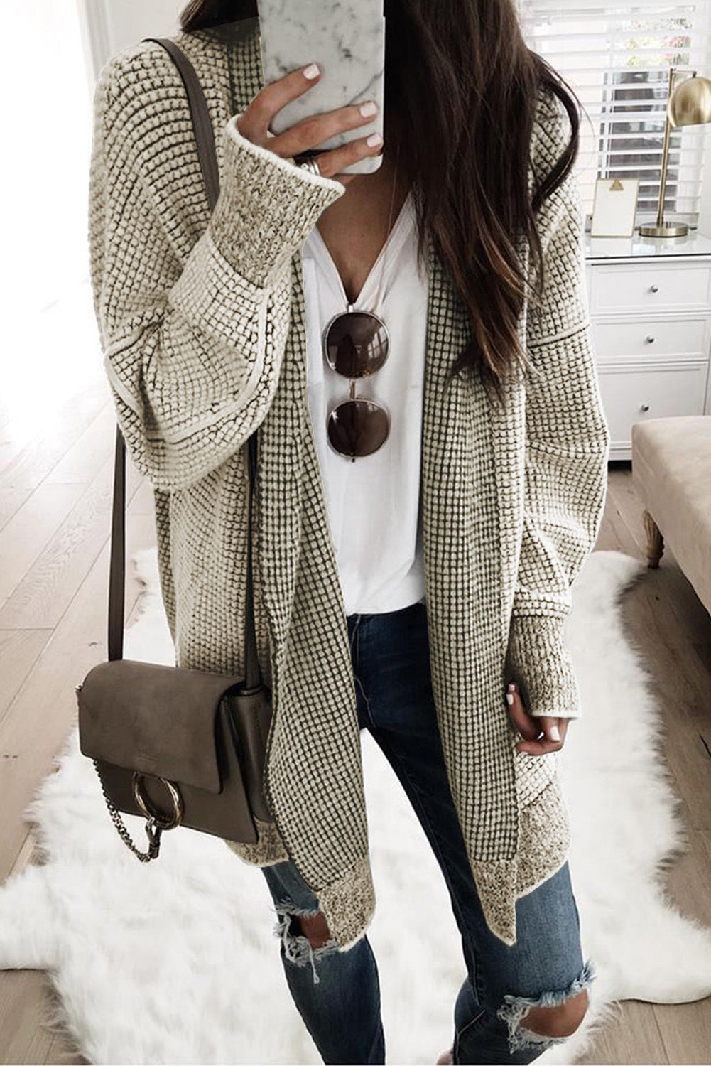 Pink Plaid Contrast Trim Casual Knit Long Cardigan*