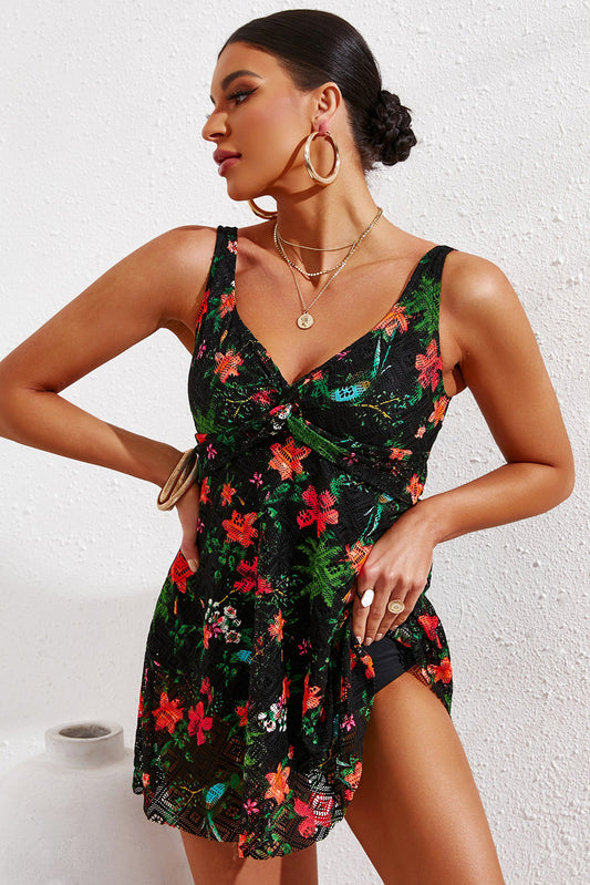 Curvy & Full Size Twist Front Sleeveless Swim Dress