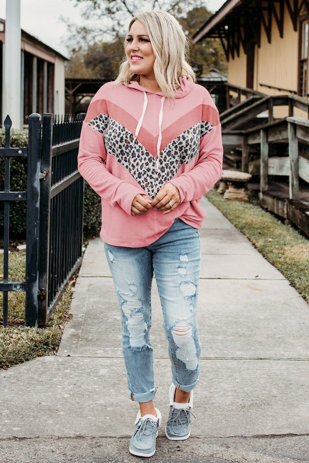 Leopard Chevron Casual Plus Size Hoodie *