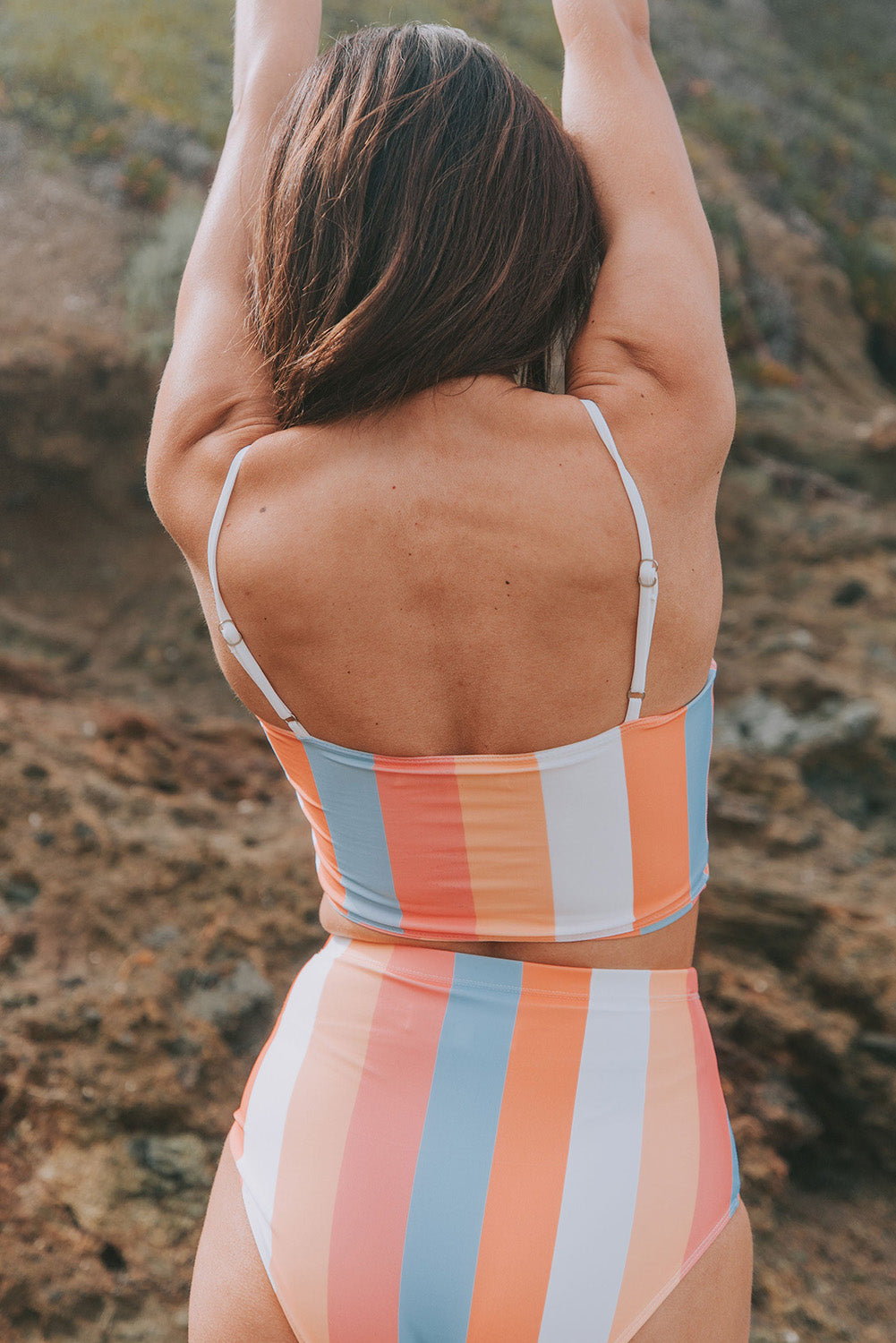 Striped Colorblock High Waist Two Piece Swimsuit *