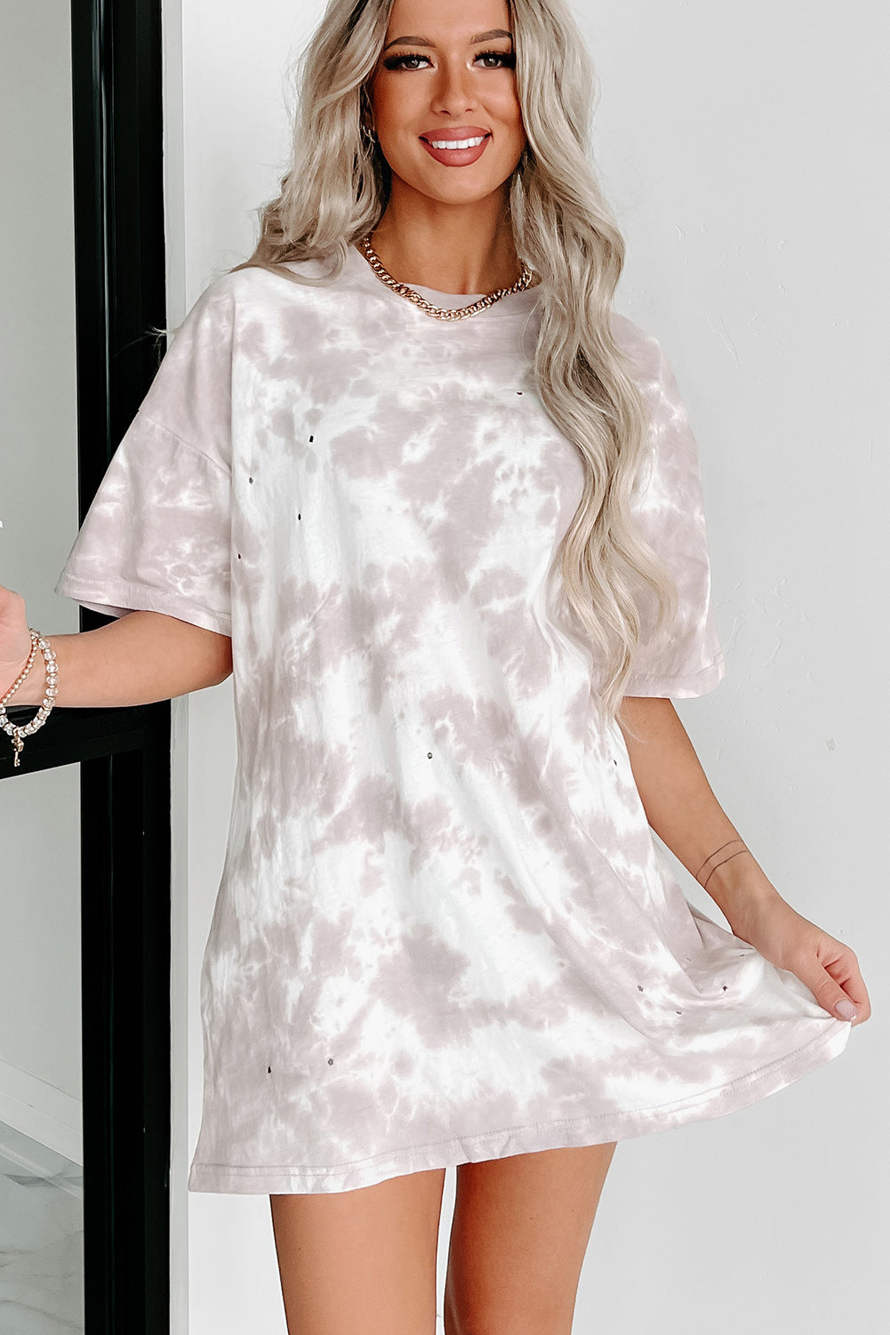 Multicolor Tie Dye Casual Short Sleeve T Shirt Dress *