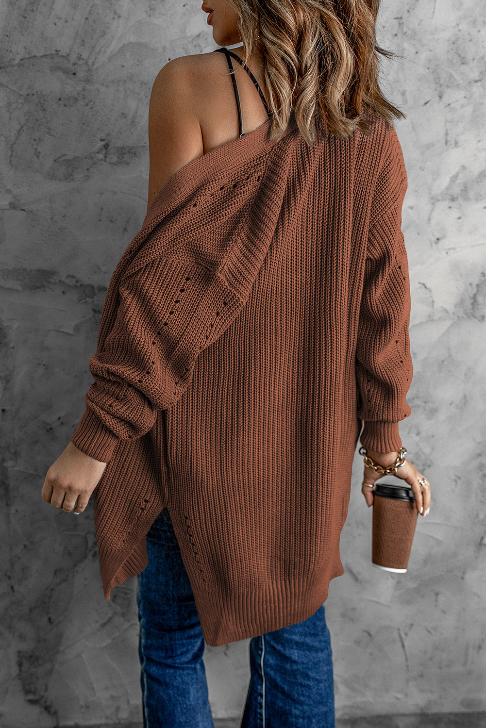 Khaki Fall Long Sleeve Long Cardigan Sweater *