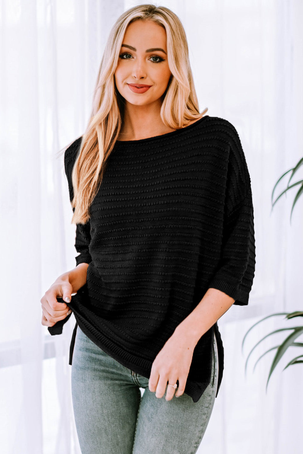 Casual Solid Rib-Knit Short Sleeve Top *