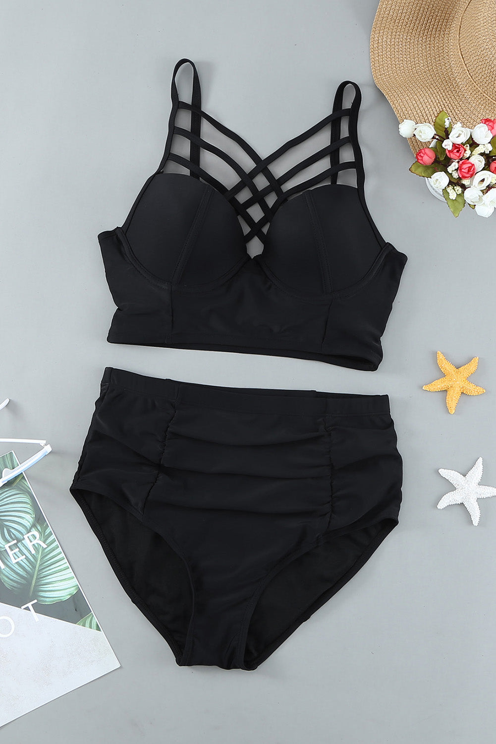 Strappy Neck Detail High Waist Swimsuit *