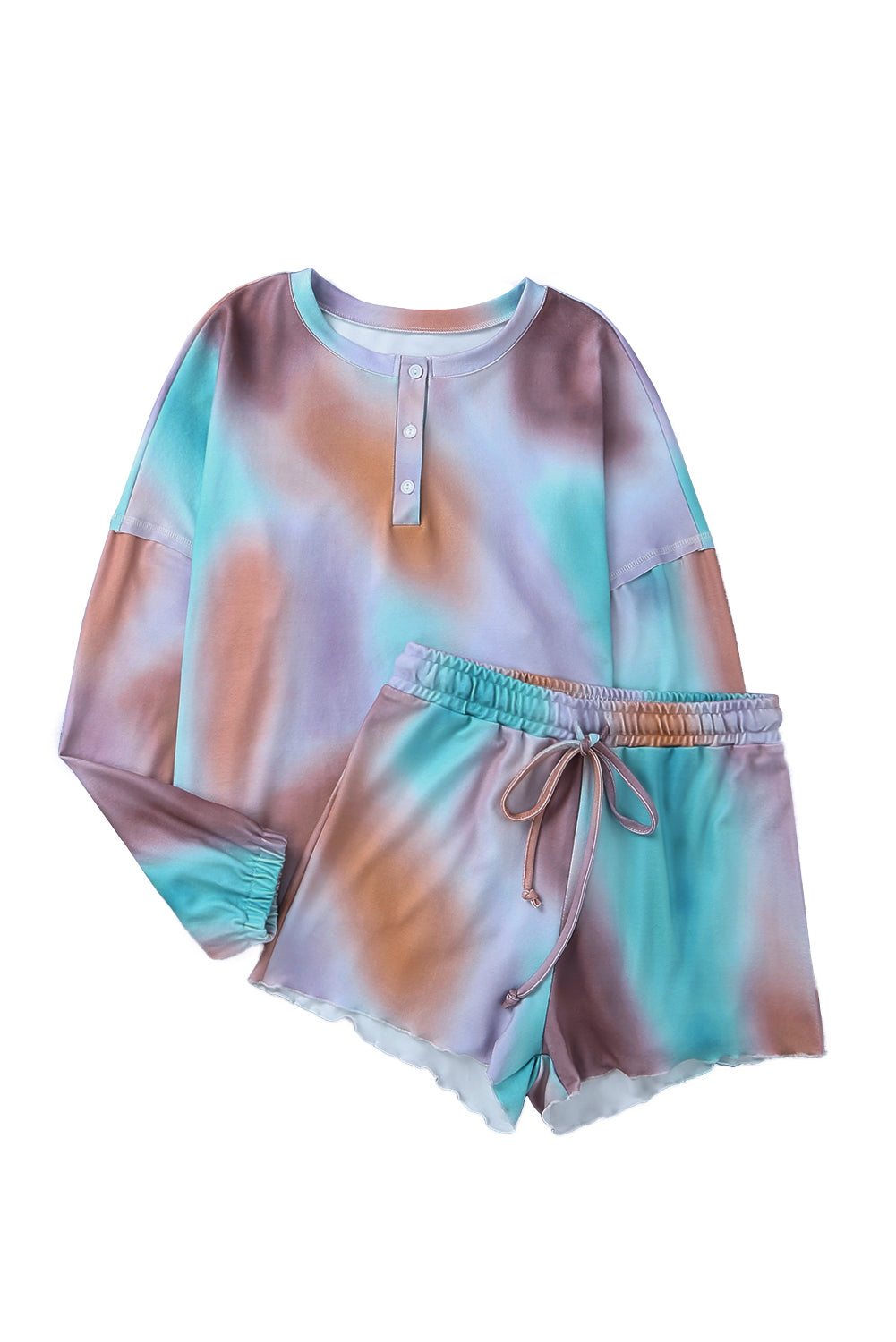 Multicolor Tie Dye Top & Drawstring Shorts Loungewear Set *