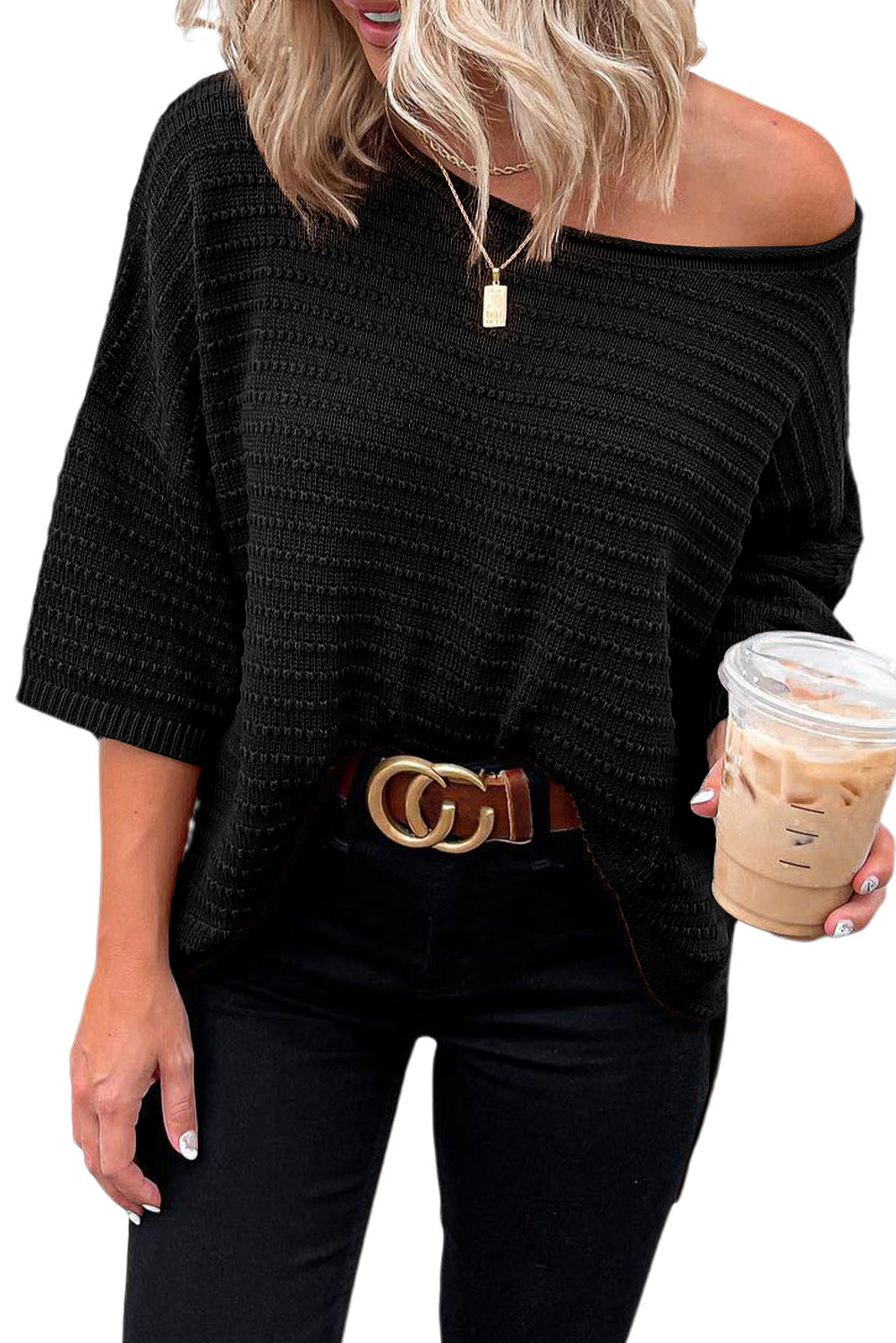 Casual Solid Rib-Knit Short Sleeve Top *