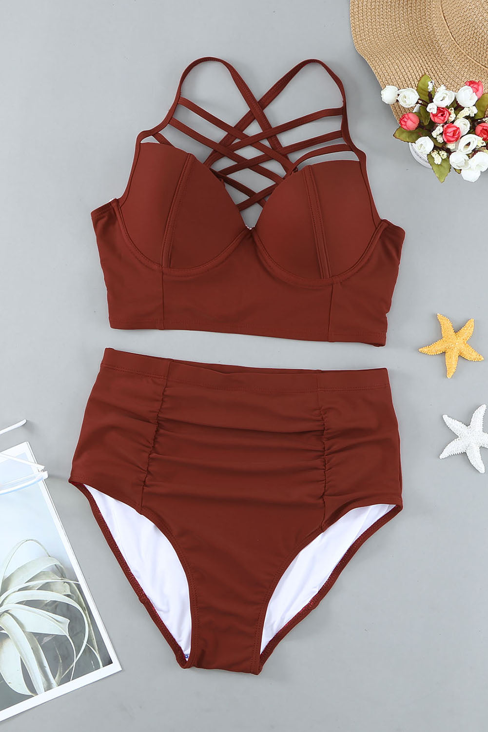 Strappy Neck Detail High Waist Swimsuit *