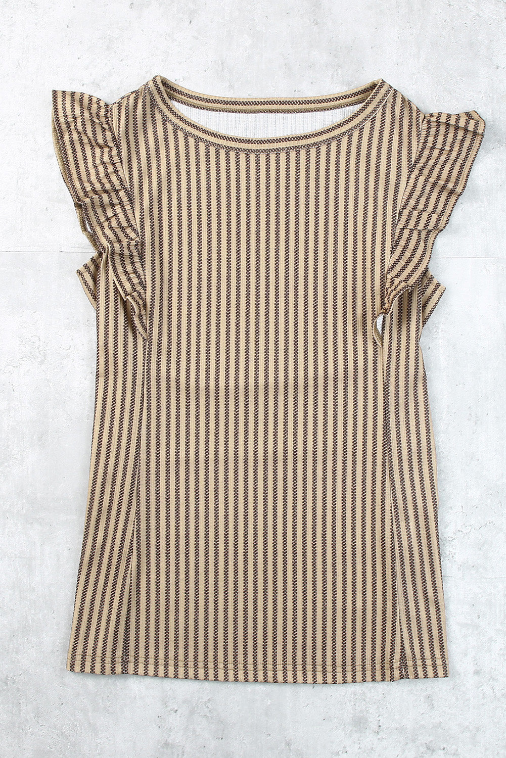 Grey Casual Striped Print Ruffle Summer Top *