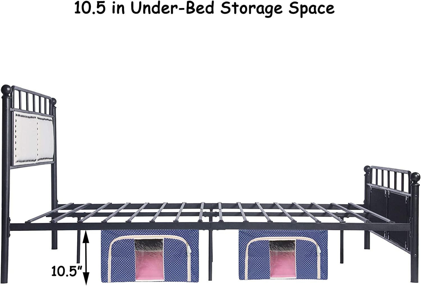 Metal Queen Bed Frame with Upholstered Headboard & Footboard