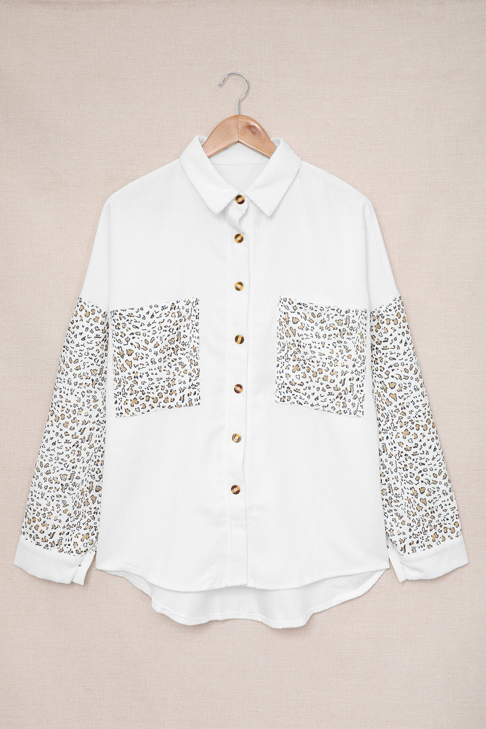 Leopard Patchwork Corduroy Buttoned Shirt Jacket *