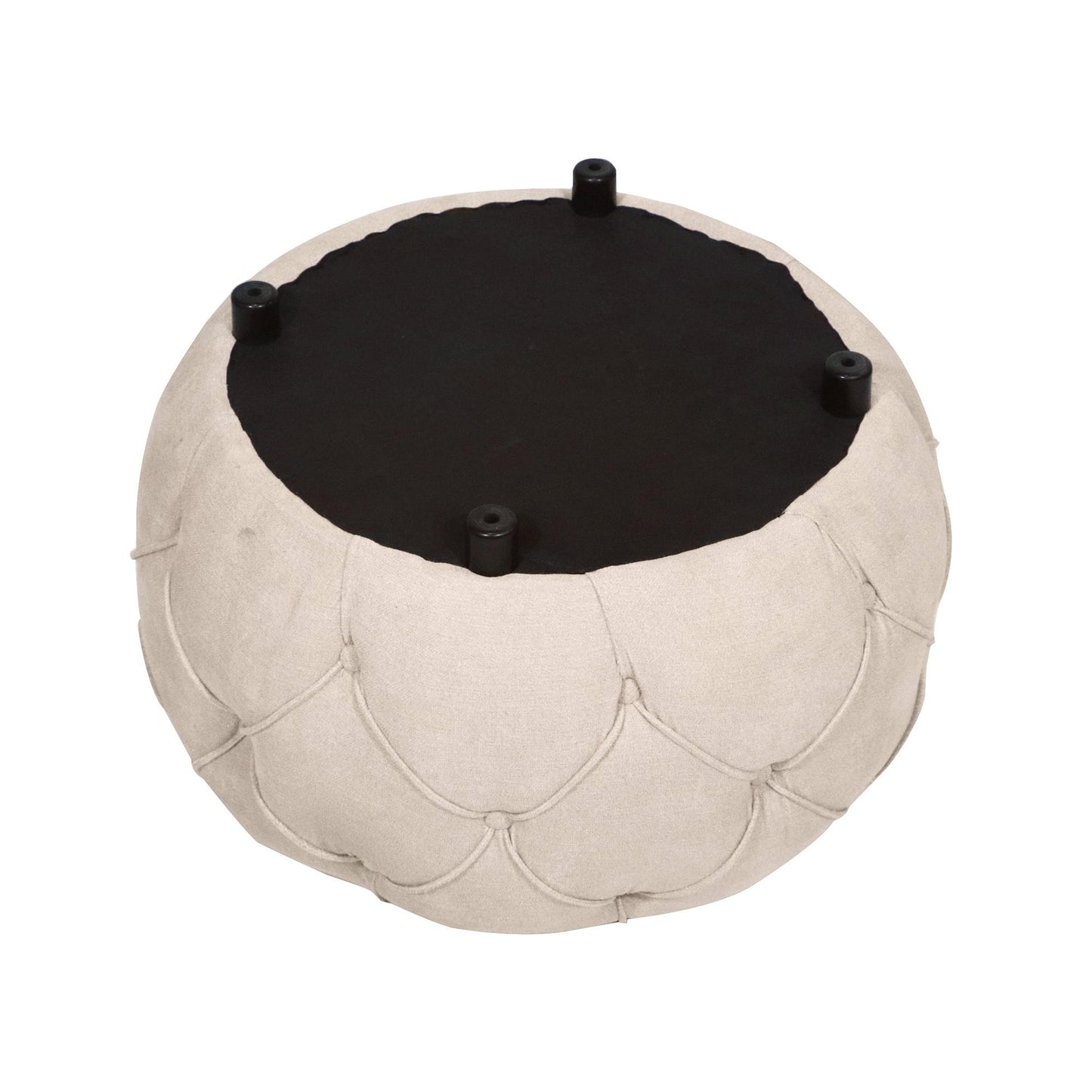 Large Button Tufted Woven Round Storage Footstool