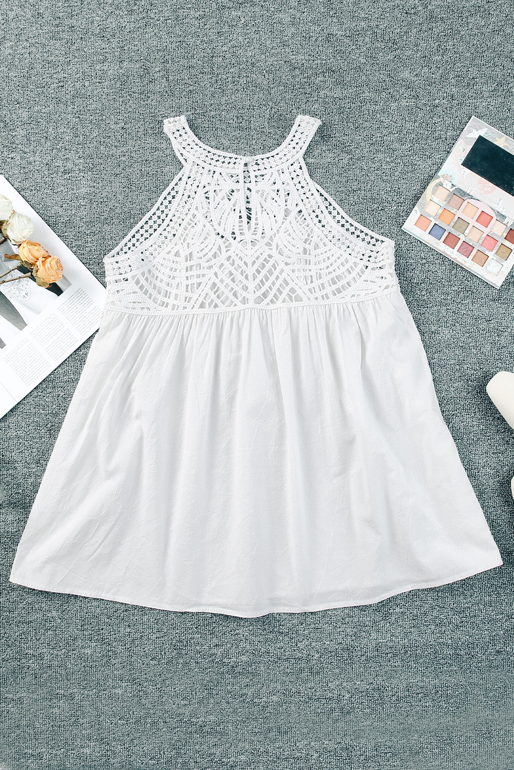 Lace Crochet Sleeveless Babydoll Top *