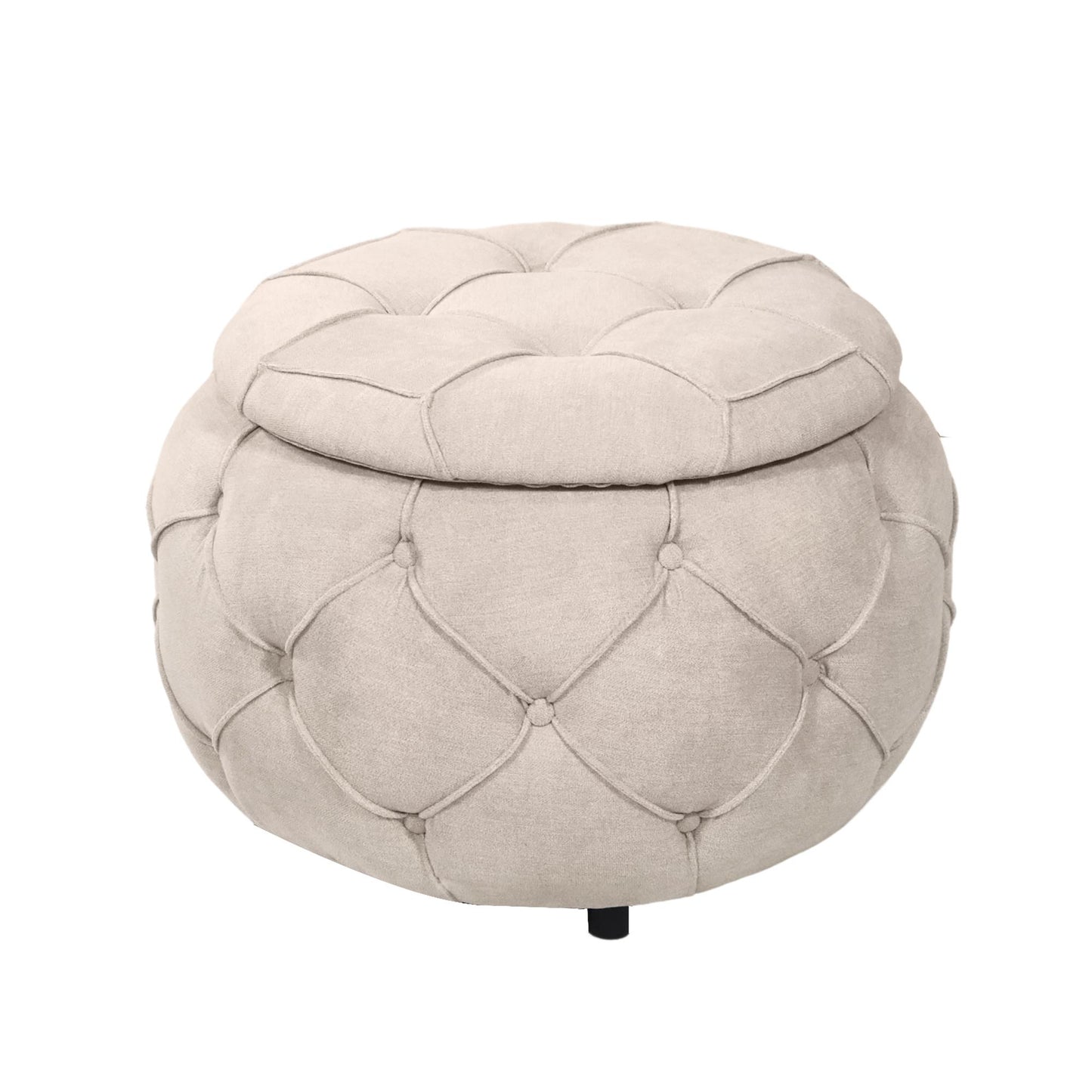 Large Button Tufted Woven Round Storage Footstool