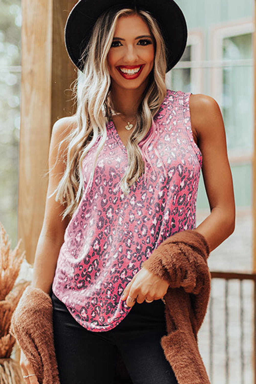 Cheetah V Neck Casual Tank Top for Women*