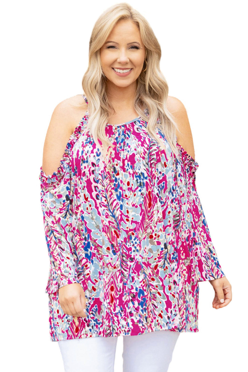 Abstract Print Boho Cold Shoulder Plus Size Top *