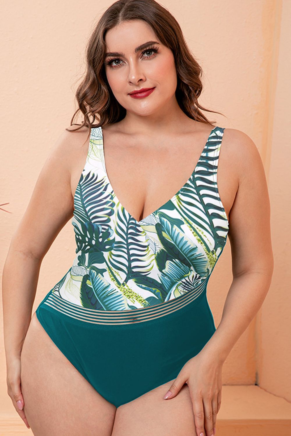 Curvy Two-Tone Plunge One-Piece Swimsuit