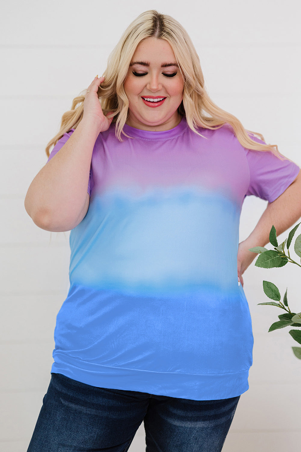 Casual Crew Neck Tie-dye Colorblock Plus Size Tee *