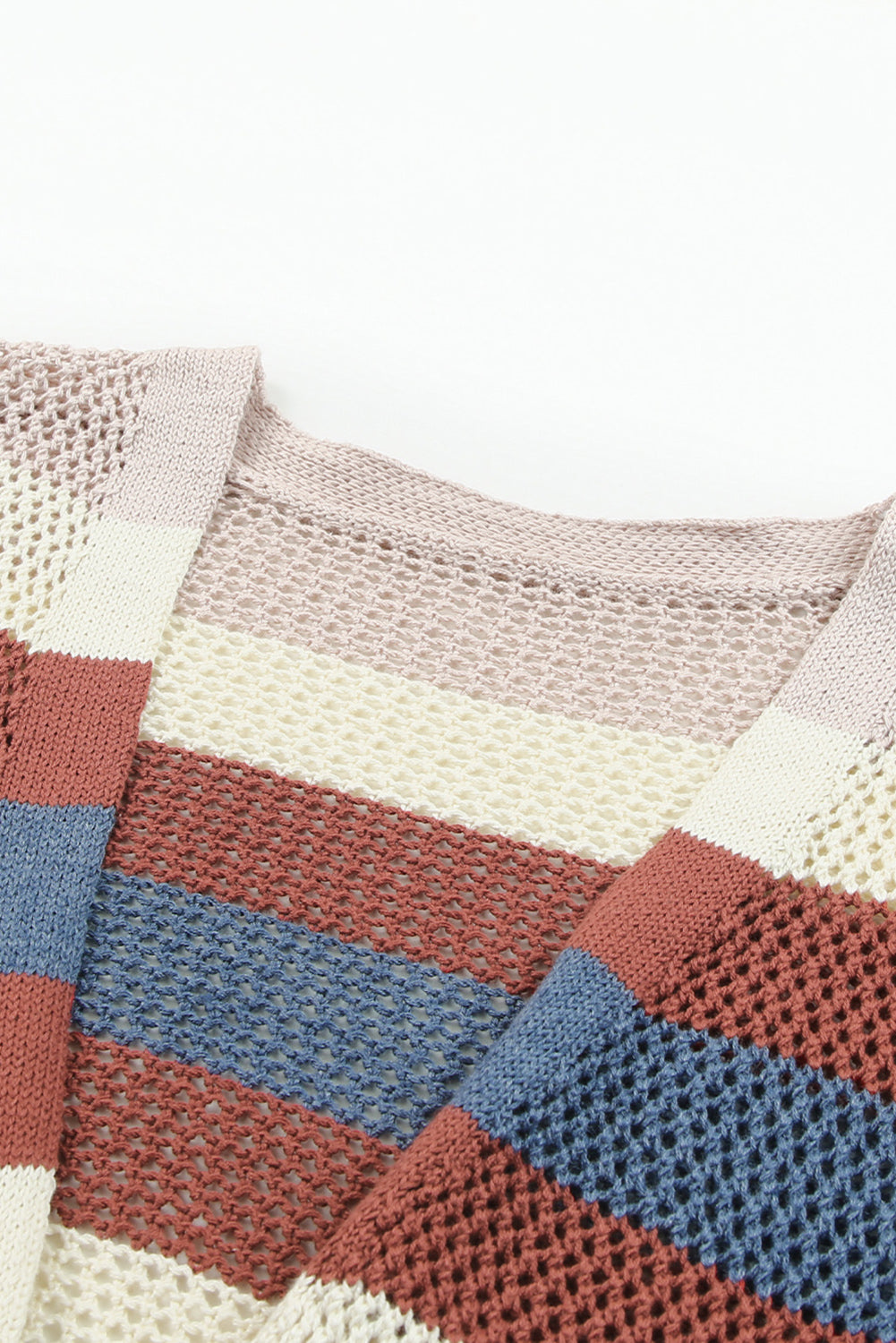 Striped Color Block Hollow Cable Knit Cardigan *