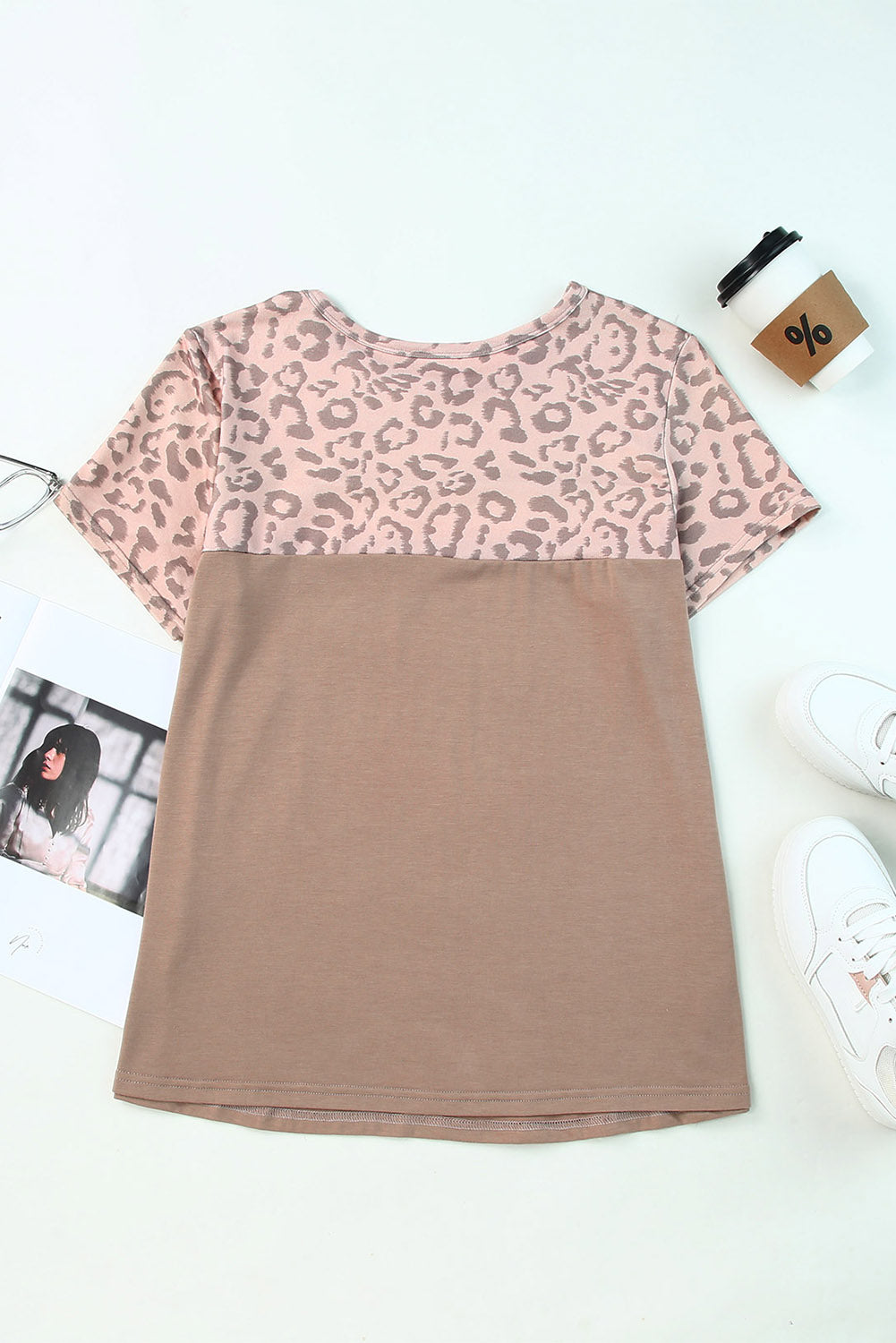 Khaki Leopard Color Block Plus Size Top *