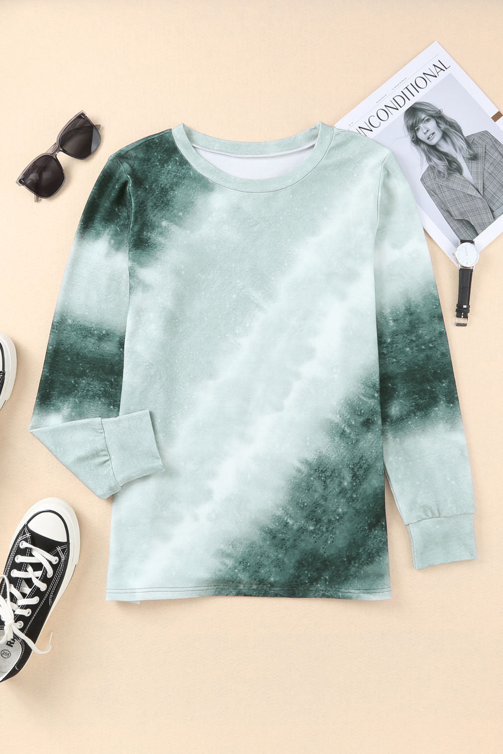 Ombre Grey Tie Dye Casual Long Sleeve Sweatshirt *